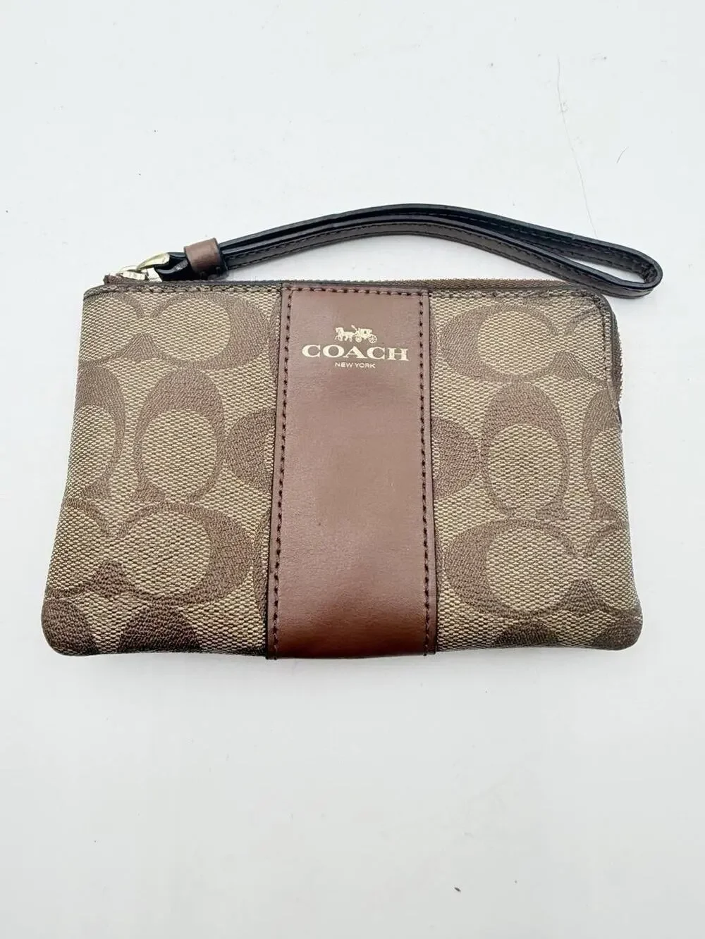 Authentic Coach Signature Corner Zip Wristlet